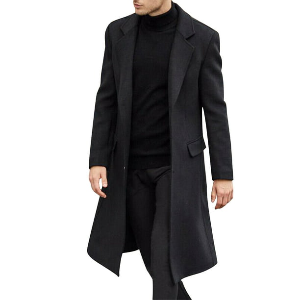 Men Winter Woolen Trench Coat Slim Outwear Overcoat Long